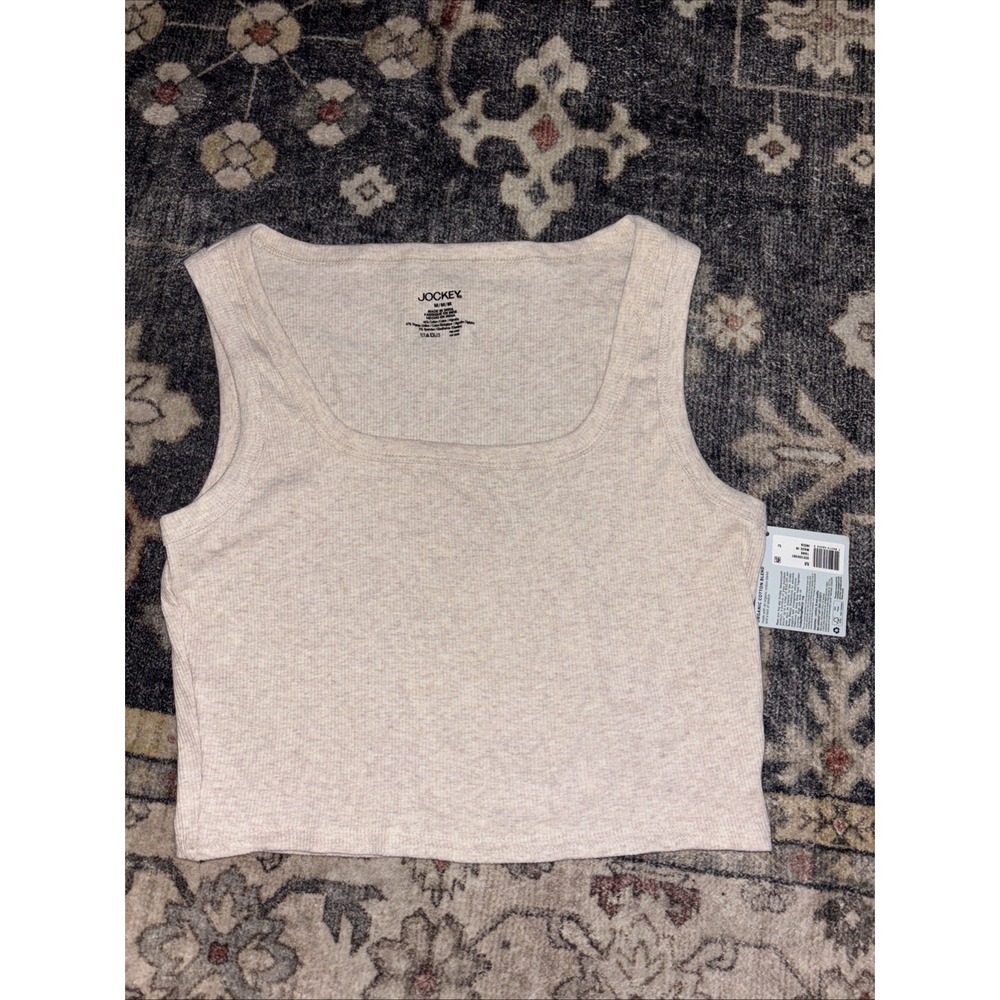 Jockey Generation Size M Organic Cotton Blend Cropped Tank Top Oatmeal Heather